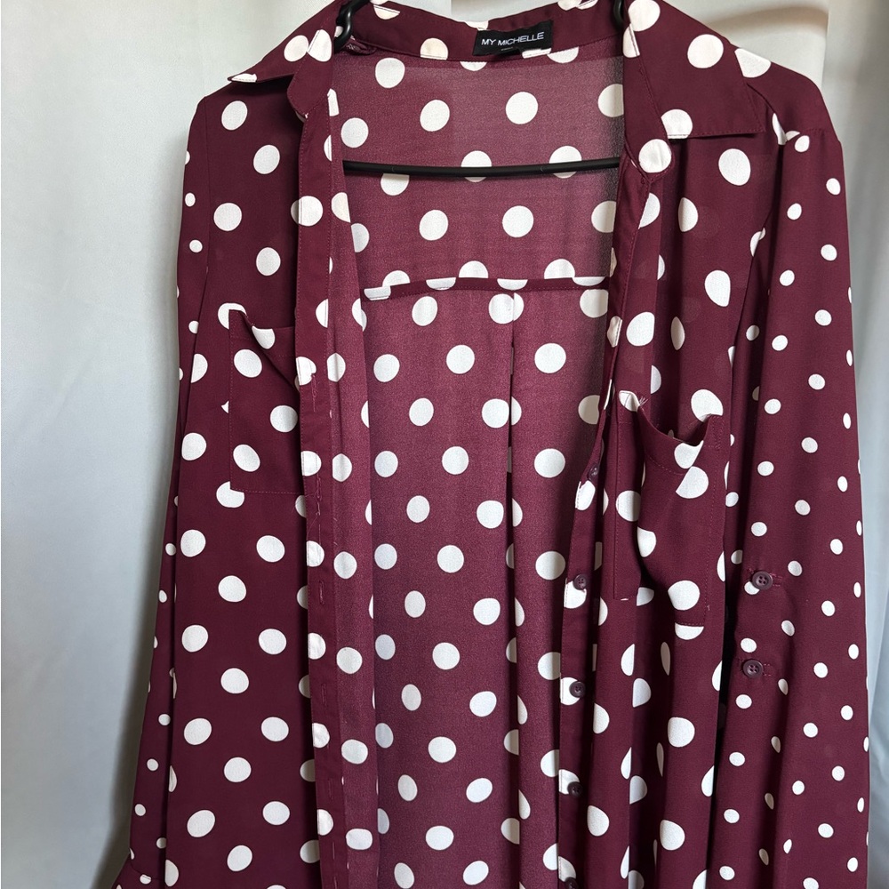 My Michelle Burgundy Polka Dot Top